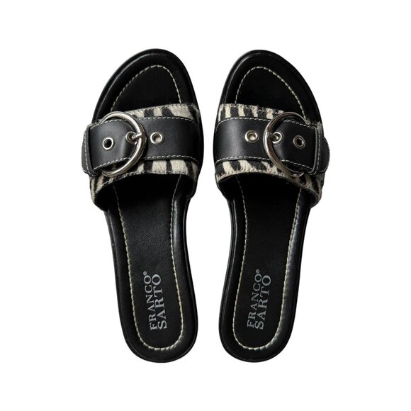 Franco Sarto Leather Wedge Sandals | 6M | Black - Picture 2 of 12